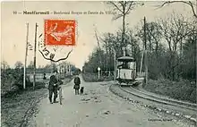 Ancienne carte postale du boulevard Bargue et de l'entrée de Montfermeil.