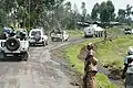 Brigade d’Intervention de la MONUSCO en patrouille sur la voie principale menant de Sake à Kibati dans la province du Nord Kivu en 2013.