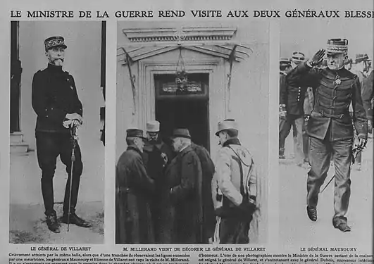 Le général visité par Millerand avec à gauche son camarade de blessure, le général Étienne de Villaret.