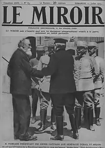 Une du no 85, 11 juillet 1915 : Raymond Poincaré de dos, Augustin Dubail et Pierre Auguste Roques.