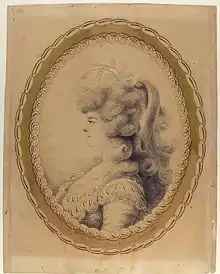 Lithographie du buste de Madame Dugazon avec sa coiffure dans Nina.