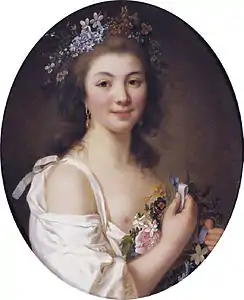 Peinture illustrant le portrait d'une jeune femme souriante.