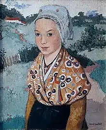 Coiffe carrée de La Châtre, peinte par Madeleine Soulat (vers 1938).