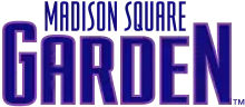 Logotype du Madison Square Garden, en lettre d'imprimerie et en bleu.
