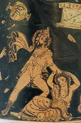 Le roi thrace Lycurgue massacrant sa famille, détail. Vase éponyme du Peintre de Lycurgue, British Museum