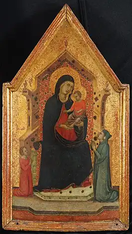 La Vierge et l'Enfant sur un trône avec deux donateurs, panneau de bois peint a tempera, entre 1310 et 1320, Metropolitan Museum of Art, New York.