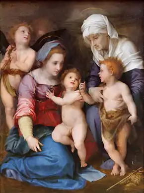 Vierge à l'Enfant avec Sainte Élisabeth , Jean le Baptiste enfant et un ange. Andrea del Sarto