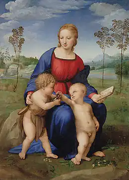 Raphaël - Madone au Chardonneret, 1505-1506Tempera sur bois, 107 × 77 cm  Galerie des Offices, Florence.