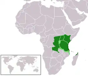 Aire linguistique kiswahilie au XXIe siècle.