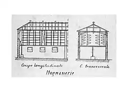 Coupe schématique d'une magnanerie.