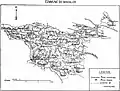 Carte de la commune de Mahalon montrant notamment le tracé des deux voies romaines la traversant.