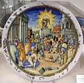 Plat avec statue du Nabuchodonosor, Urbino, env.1550