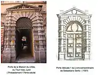 Influence d'une gravure de Sebastiano Serlio sur le dessin de la porte.