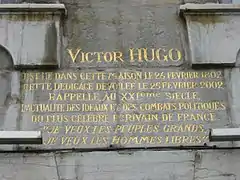 Plaque commémorative de Victor Hugo