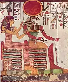 Le dieu Rê et la déesse de l'occident reçoivent les offrandes de Néfertari