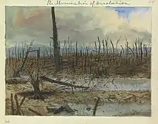 J.B. Morall : The Abomination of Desolation, aquarelle : le bois de Mametz en 1916.