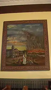 Illustration de l'arrêt miraculeux d'un incendie au début de l'époque espagnole.