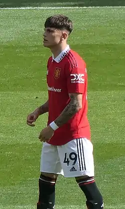 Garnacho portant le maillot de Manchester United pour le match de Premier league contre le club de Brighton le 7 août 2022.