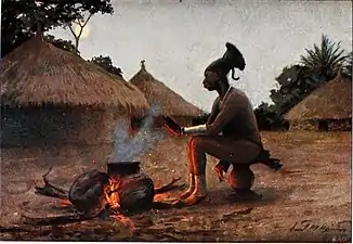 Femme auprès du feu  (aquarelle d'Ernst Heims).