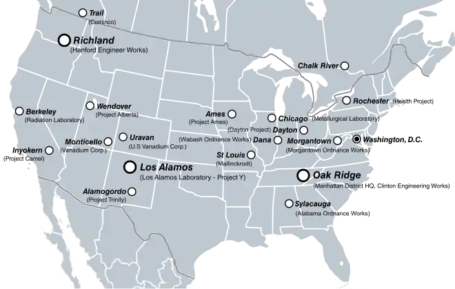 Carte des États-Unis et du sud du Canada où est indiquée l'emplacement des principaux centres du projet.