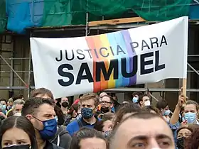 « Justicia para Samuel », manifestation à La Corogne le 5 juillet 2021.