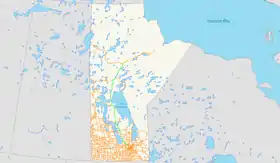 La route 6 du Manitoba apparaissant en vert (toucher pour agrandir)