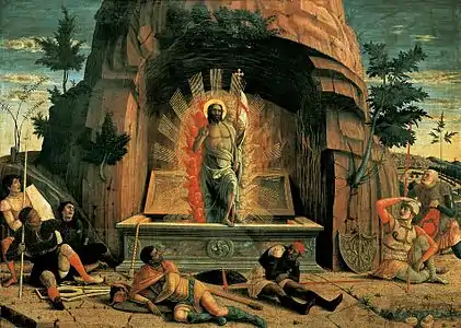 Andrea Mantegna, La Résurrection (1459), huile sur toile, 71 × 94 cm.
