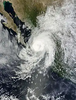 Manuel le 18 septembre 2013 s'intensifiant sur le golfe de Californie.