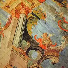 Détail de la peinture architecturale au plafond de São Francisco d'Ouro Preto.