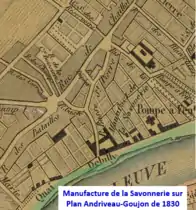 Manufacture de la Savonnerie de Chaillot sur plan de 1830.