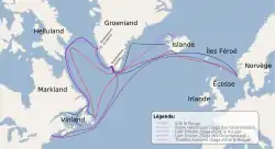 Trajet probable des Vikings en Amérique du Nord