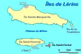 Carte des îles de Lérins avec l'île Saint-Ferréol.