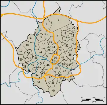 Carte des 55 quartiers de Charleroi