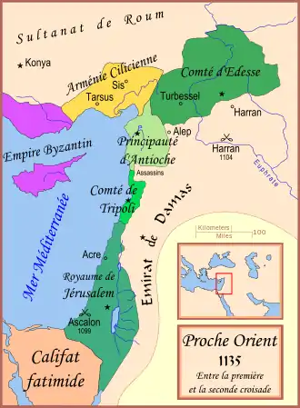 Carte des états latins d'Orient en 1135