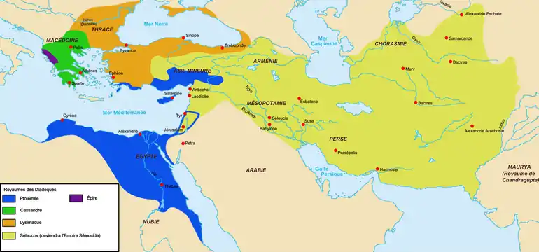 Une carte du monde hellénistique avec les grands royaumes