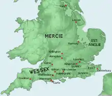Carte de l'Angleterre situant les lieux mentionnés dans l'article.