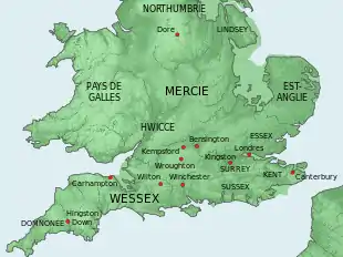 Une carte du Sud de l'Angleterre présentant les lieux mentionnés dans l'article.