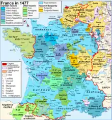 Carte en couleurs des provinces françaises au XVe siècle.