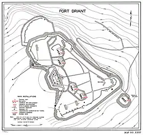 Carte des défenses du groupe fortifié Driant pendant la Seconde Guerre mondiale.