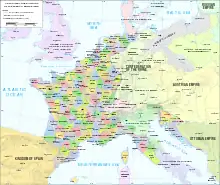Premier Empire en 1812, incluant les 4 départements français d'Espagne.