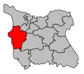 Situation de l'ancien territoire du canton dans l'arrondissement de Cherbourg.