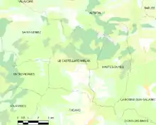  Carte élémentaire montrant les limites de la commune, les communes voisines, les zones de végétation et les routes