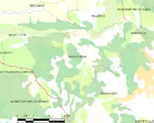  Carte élémentaire montrant les limites de la commune, les communes voisines, les zones de végétation et les routes