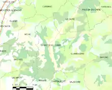  Carte élémentaire montrant les limites de la commune, les communes voisines, les zones de végétation et les routes