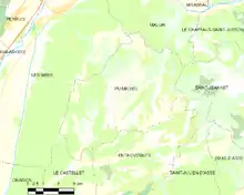  Carte élémentaire montrant les limites de la commune, les communes voisines, les zones de végétation et les routes