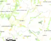 Carte topographique figurant le village de Salmiech et les communes environnantes.