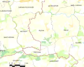 Carte représentant les limites territoriales de plusieurs communes.