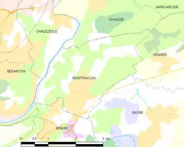 Carte représentant les limites territoriales de plusieurs communes.