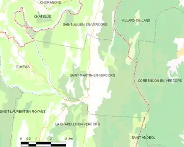 Plan du territoire de Saint-Martin-du-Vercors.