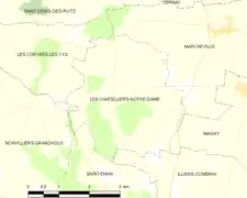 Carte des Châtelliers-Notre-Dame et des communes limitrophes.